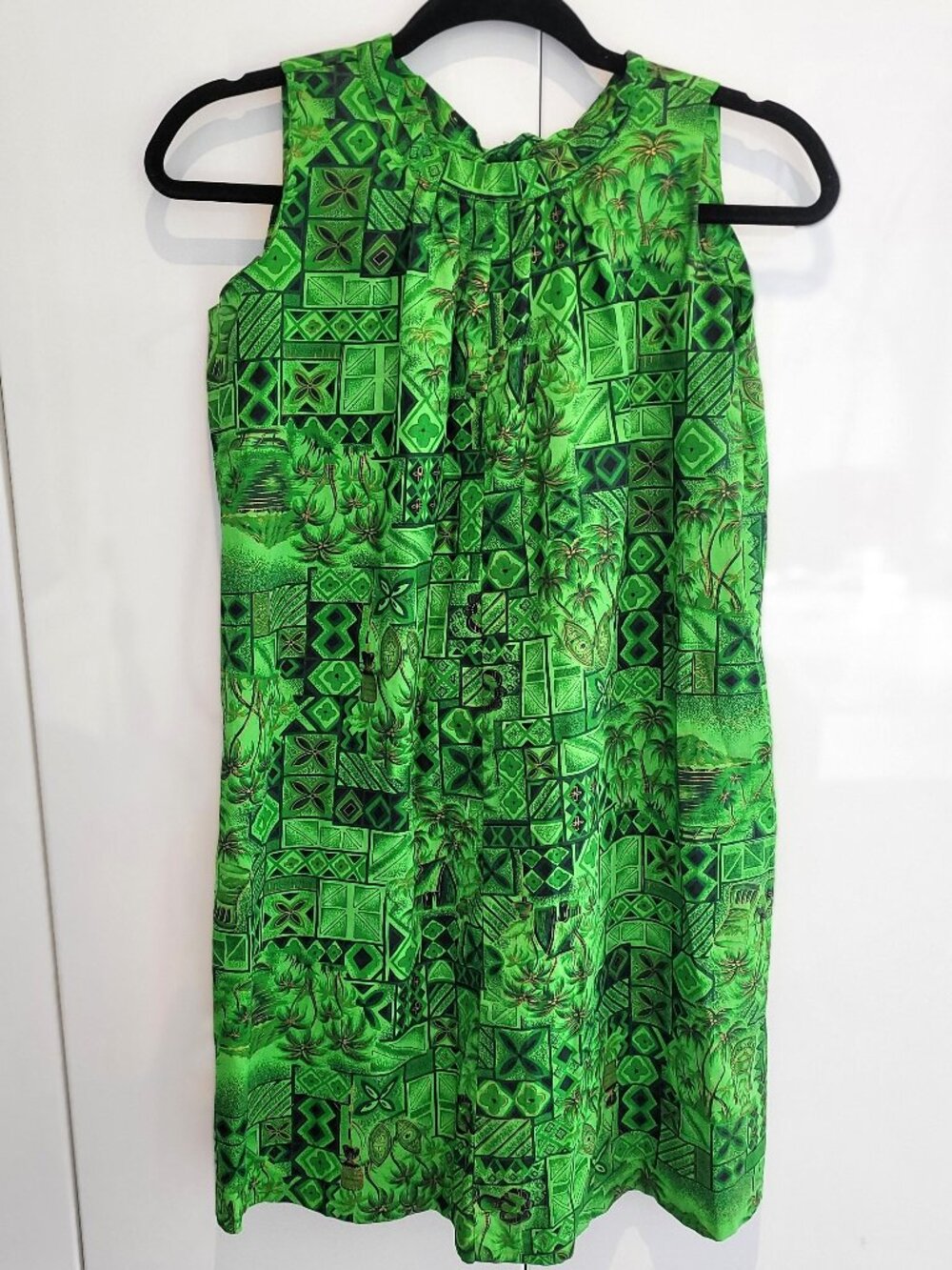 Vintage Made in Hawaii Tropical Print Green Mini Dress Size S